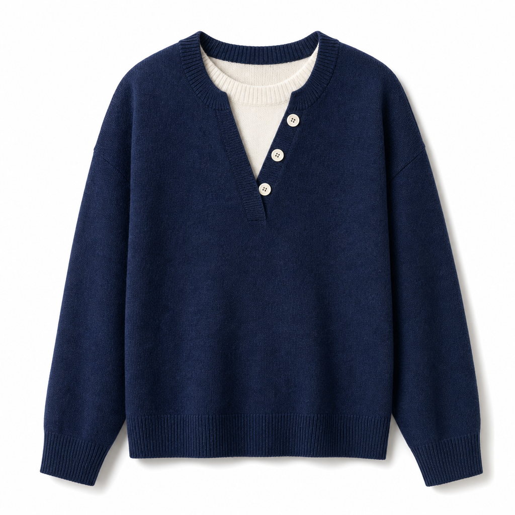 🙌 70% herhaalaankooppercentage🔥🔥Casual Mock Two-Piece V-hals Gebreide Trui met Knopdetails