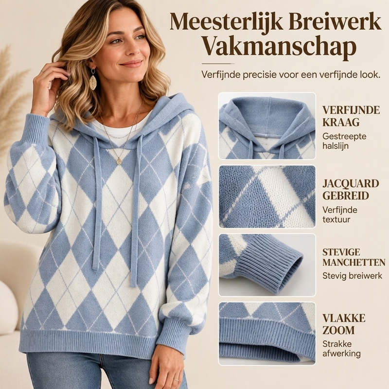 ✨ Casuele Dames Hoodie 🧶 met Ruitpatroon, Zacht & Trendy, Perfect voor Dagelijks ✨