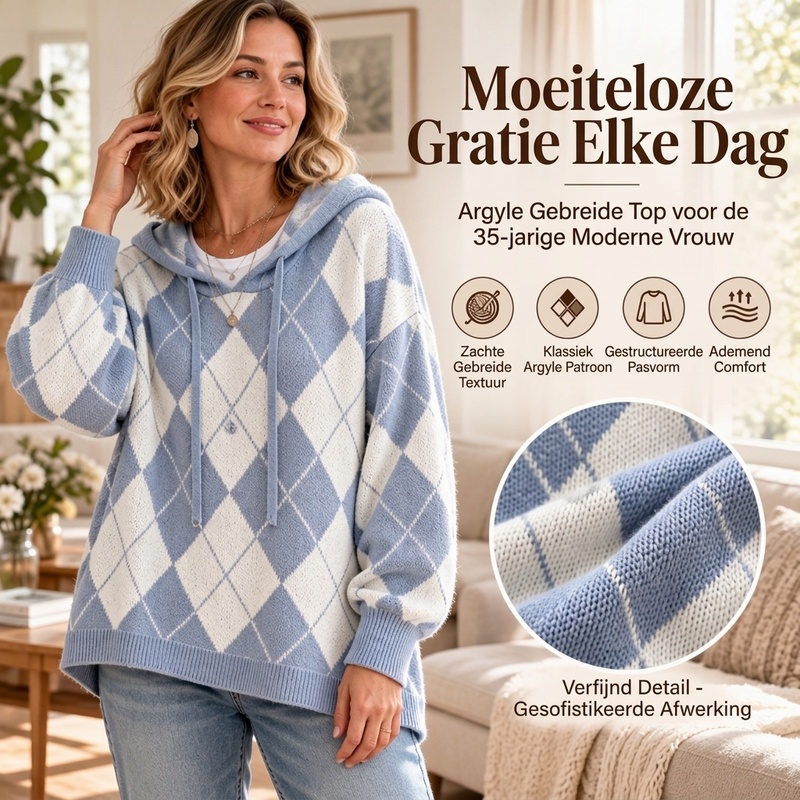 ✨ Casuele Dames Hoodie 🧶 met Ruitpatroon, Zacht & Trendy, Perfect voor Dagelijks ✨