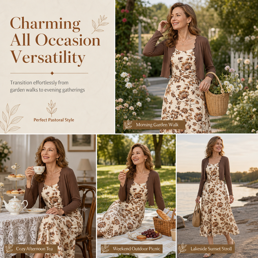 ✨ Dames 2-Delige Set 🤍 Vintage Bloemen Slipjurk + Korte Geribde Gebreide Cardigan, Vrouwelijk & Chique voor Lente/Zomer ✨