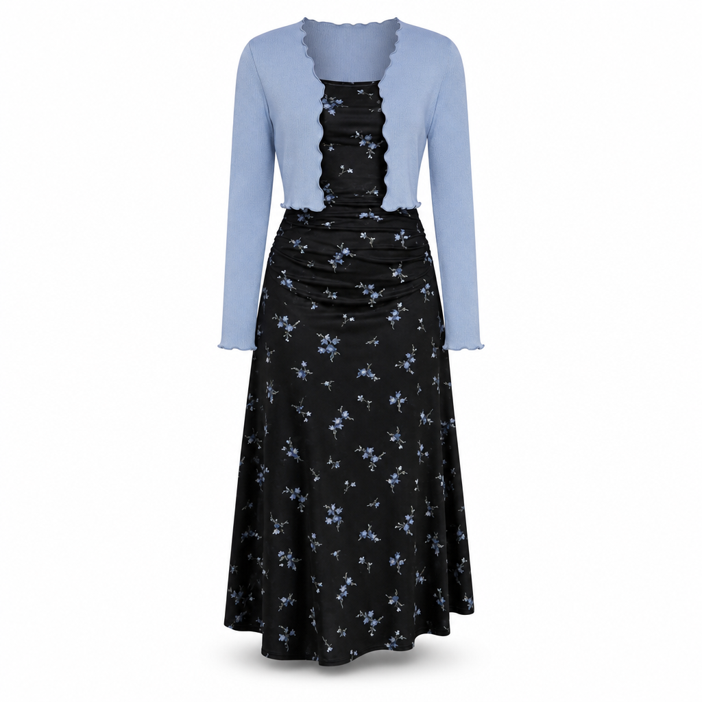 ✨ Dames 2-Delige Set 🤍 Vintage Bloemen Slipjurk + Korte Geribde Gebreide Cardigan, Vrouwelijk & Chique voor Lente/Zomer ✨