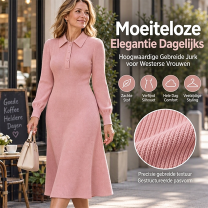 🙌 70% herhaalaankooppercentage✨Dames Geribbreerde Jurk met Reverkraag