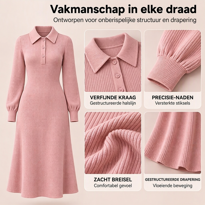 🙌 70% herhaalaankooppercentage✨Dames Geribbreerde Jurk met Reverkraag