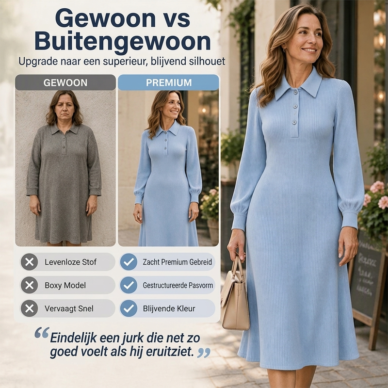 🙌 70% herhaalaankooppercentage✨Dames Geribbreerde Jurk met Reverkraag