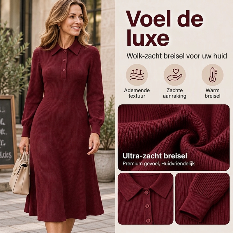 🙌 70% herhaalaankooppercentage✨Dames Geribbreerde Jurk met Reverkraag
