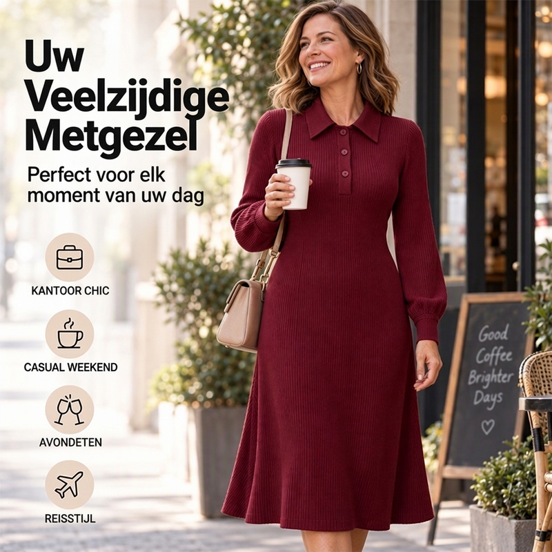 🙌 70% herhaalaankooppercentage✨Dames Geribbreerde Jurk met Reverkraag