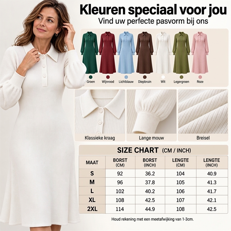 🙌 70% herhaalaankooppercentage✨Dames Geribbreerde Jurk met Reverkraag