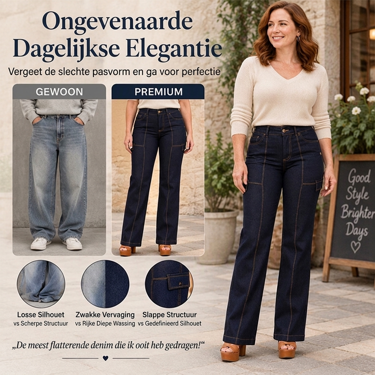 ✈️Gratis verzending✨ Damesjeans met hoge taille 👖 met contrasterende naden en wijde pijpen, trendy en flatterend bij elke stijl ✨