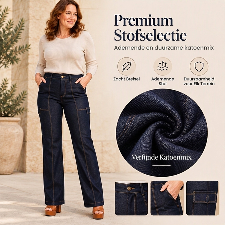✈️Gratis verzending✨ Damesjeans met hoge taille 👖 met contrasterende naden en wijde pijpen, trendy en flatterend bij elke stijl ✨