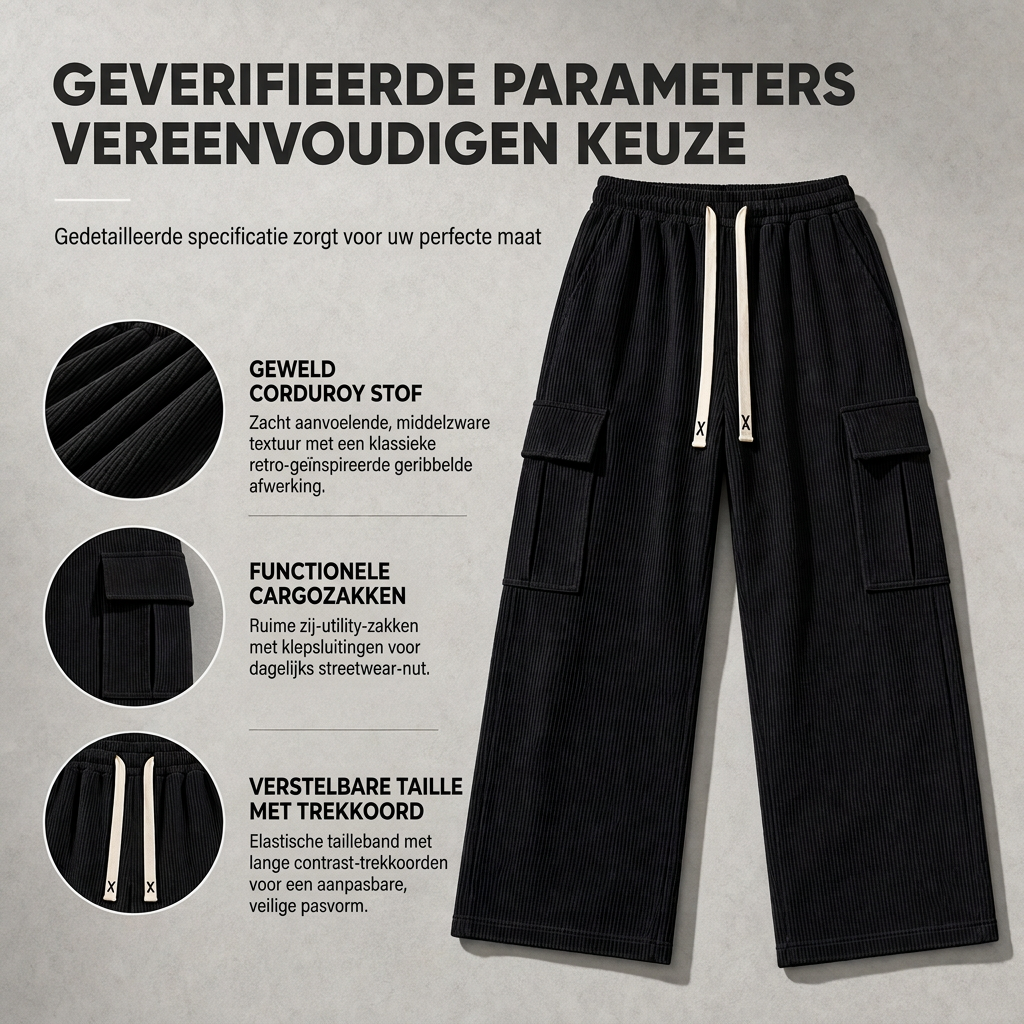 🤎✨Heren Corduroy Cargo Broek met Relaxed Fit, Casual Wijdvallende Corduroy Broek👖