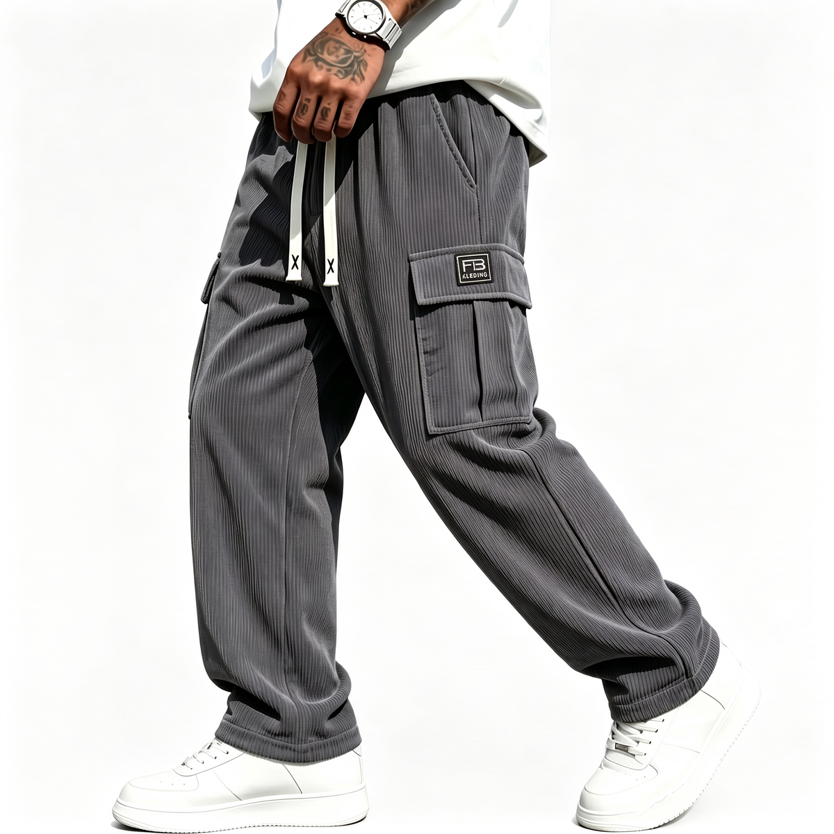🤎✨Heren Corduroy Cargo Broek met Relaxed Fit, Casual Wijdvallende Corduroy Broek👖