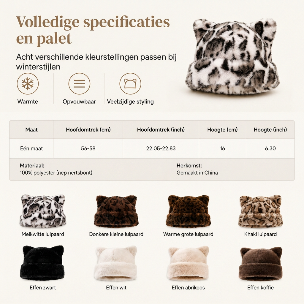 🐱Damesmuts van pluizig imitatiefur (mink) met schattige berenoortjes – warme wintermuts voor koud weer🧢