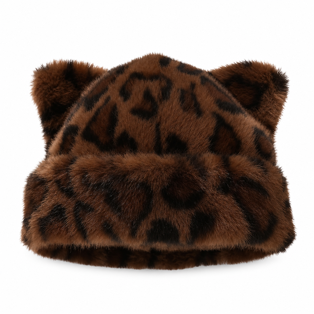 🐱Damesmuts van pluizig imitatiefur (mink) met schattige berenoortjes – warme wintermuts voor koud weer🧢