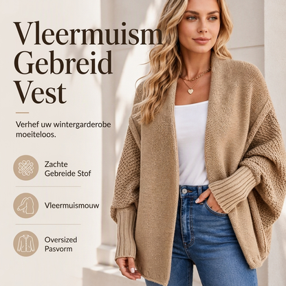 ✨Dames Batwing Mouwen Dikke Gebreide Vest, Losse Warm Gebreide Knoopvest🧶