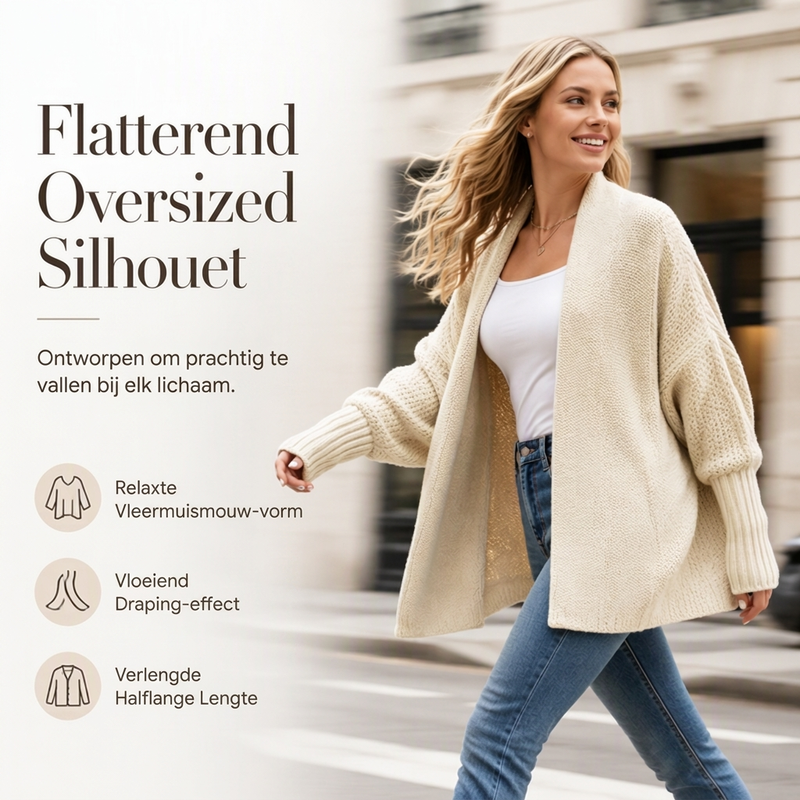 ✨Dames Batwing Mouwen Dikke Gebreide Vest, Losse Warm Gebreide Knoopvest🧶