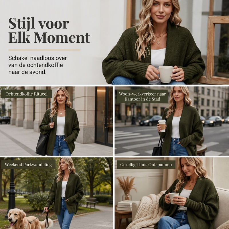 ✨Dames Batwing Mouwen Dikke Gebreide Vest, Losse Warm Gebreide Knoopvest🧶