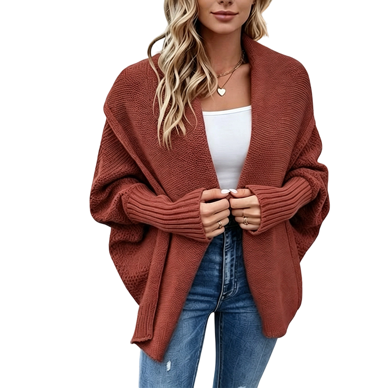✨Dames Batwing Mouwen Dikke Gebreide Vest, Losse Warm Gebreide Knoopvest🧶
