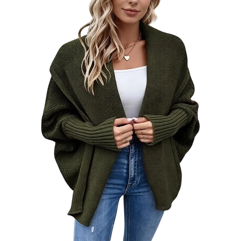 ✨Dames Batwing Mouwen Dikke Gebreide Vest, Losse Warm Gebreide Knoopvest🧶