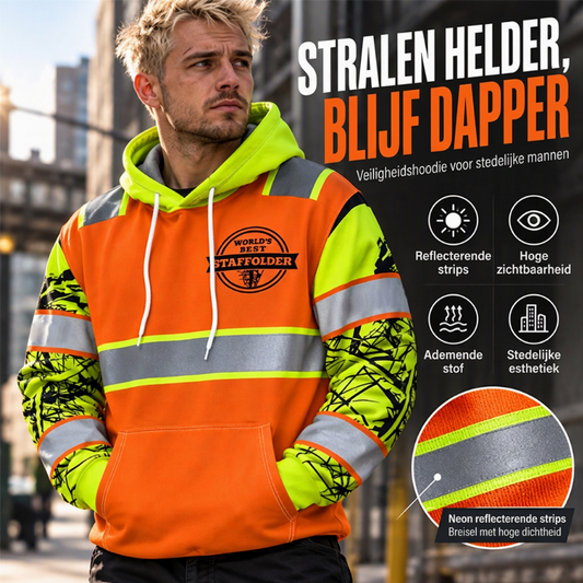💎 Exclusieve Deal — Heren High Visibility Reflecterend Hooded Sweatshirt, goed zichtbaar, comfortabel en veilig voor werk en buitenactiviteiten