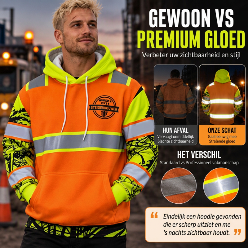 💎 Exclusieve Deal — Heren High Visibility Reflecterend Hooded Sweatshirt, goed zichtbaar, comfortabel en veilig voor werk en buitenactiviteiten