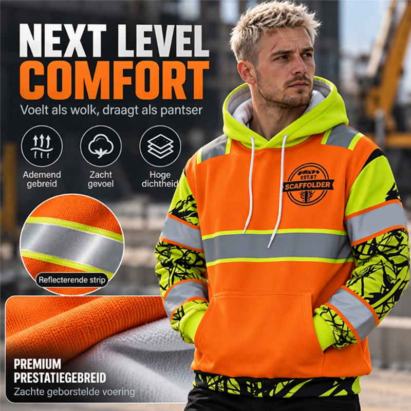 💎 Exclusieve Deal — Heren High Visibility Reflecterend Hooded Sweatshirt, goed zichtbaar, comfortabel en veilig voor werk en buitenactiviteiten