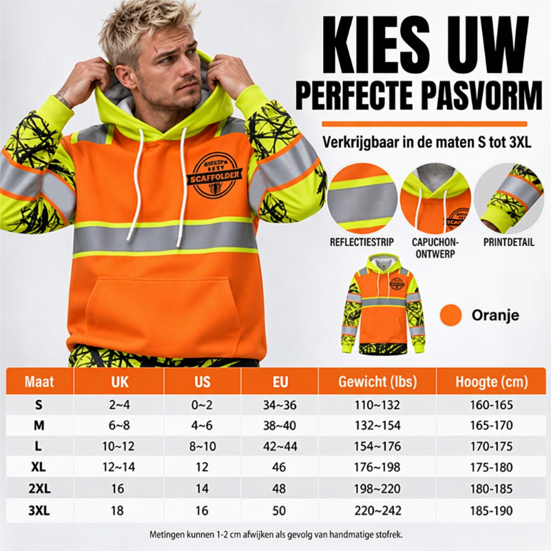💎 Exclusieve Deal — Heren High Visibility Reflecterend Hooded Sweatshirt, goed zichtbaar, comfortabel en veilig voor werk en buitenactiviteiten