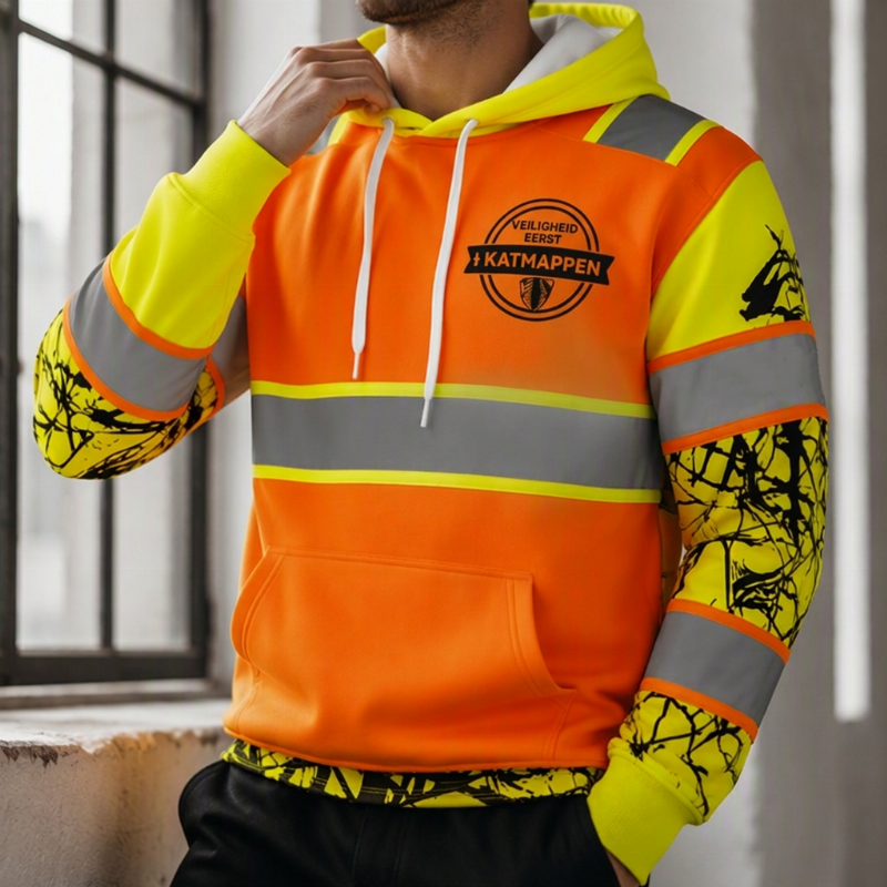 💎 Exclusieve Deal — Heren High Visibility Reflecterend Hooded Sweatshirt, goed zichtbaar, comfortabel en veilig voor werk en buitenactiviteiten