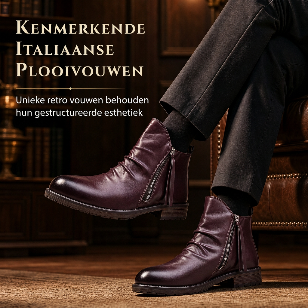 🔥Populair product ！✨Vintage geplooid heren Chelsea-laarzen, casual ronde neus rits western cowboylaarzen