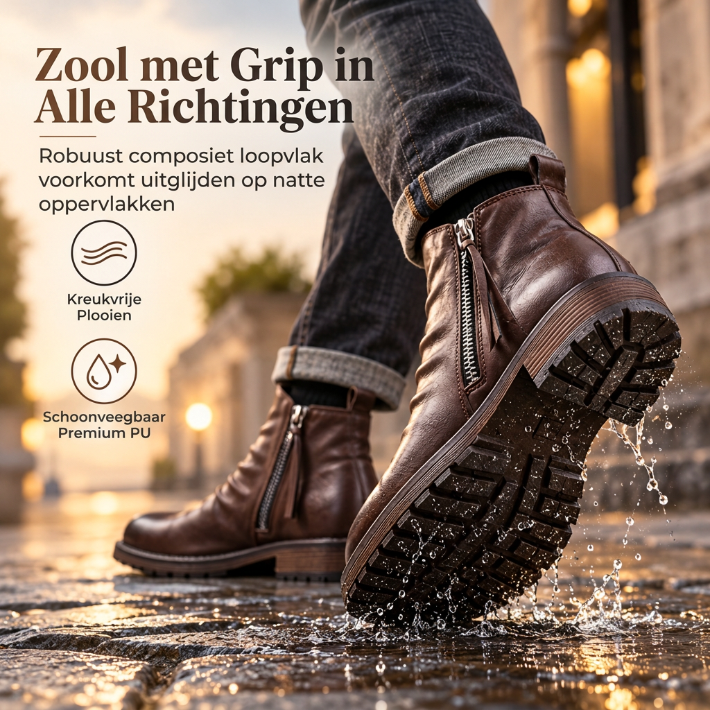 🔥Populair product ！✨Vintage geplooid heren Chelsea-laarzen, casual ronde neus rits western cowboylaarzen