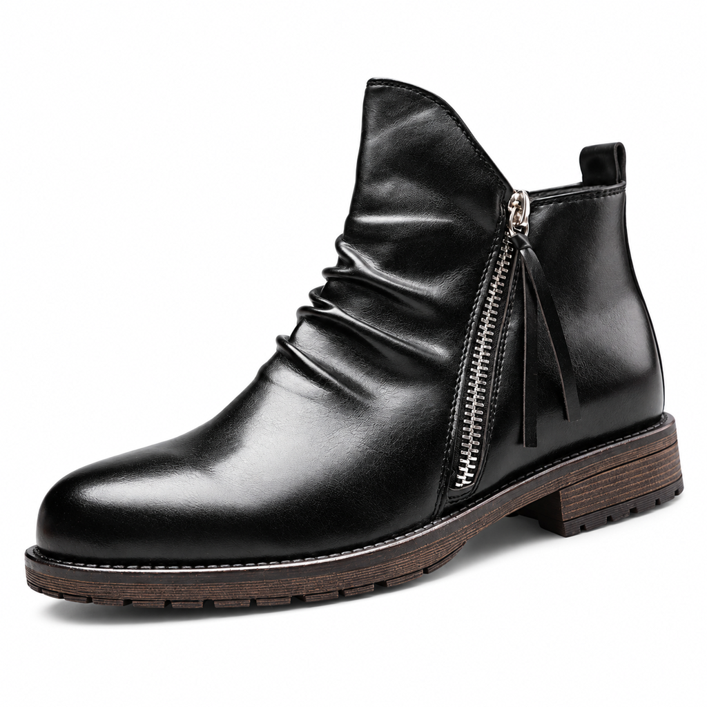 🔥Populair product ！✨Vintage geplooid heren Chelsea-laarzen, casual ronde neus rits western cowboylaarzen