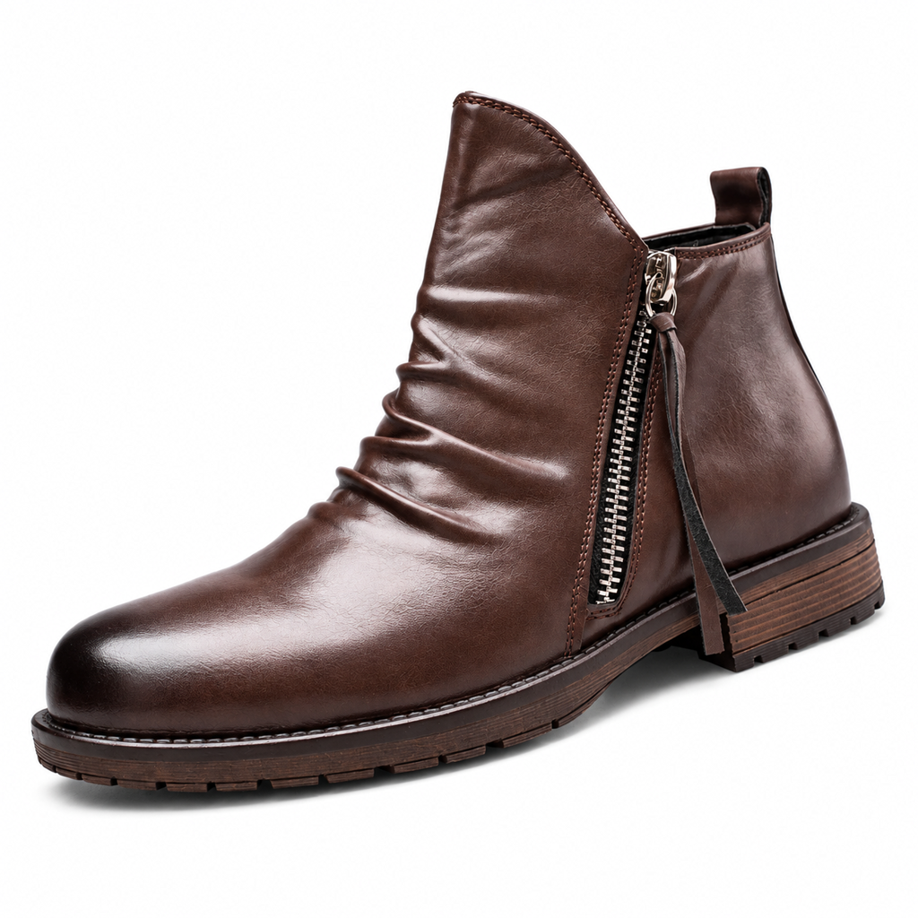 🔥Populair product ！✨Vintage geplooid heren Chelsea-laarzen, casual ronde neus rits western cowboylaarzen