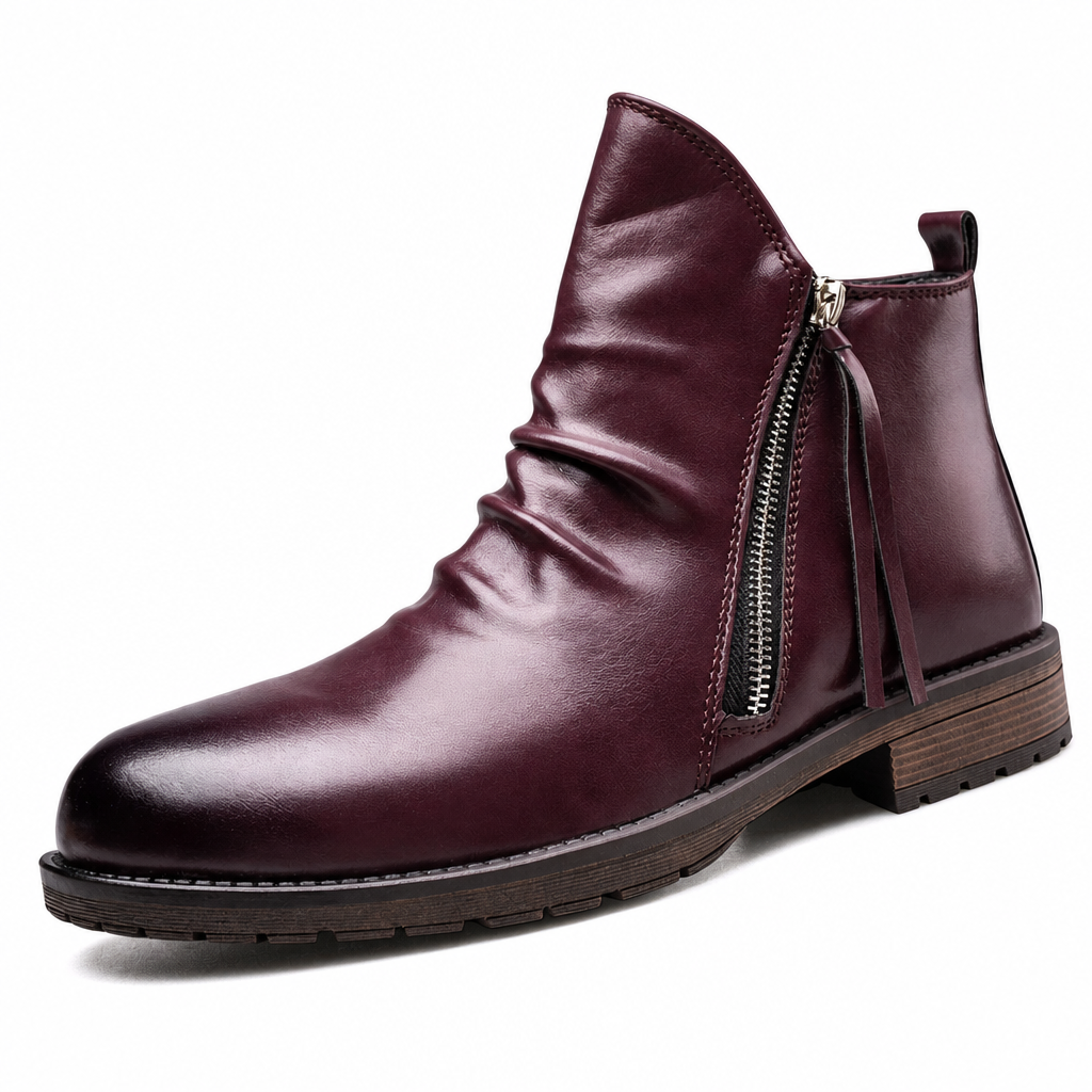 🔥Populair product ！✨Vintage geplooid heren Chelsea-laarzen, casual ronde neus rits western cowboylaarzen