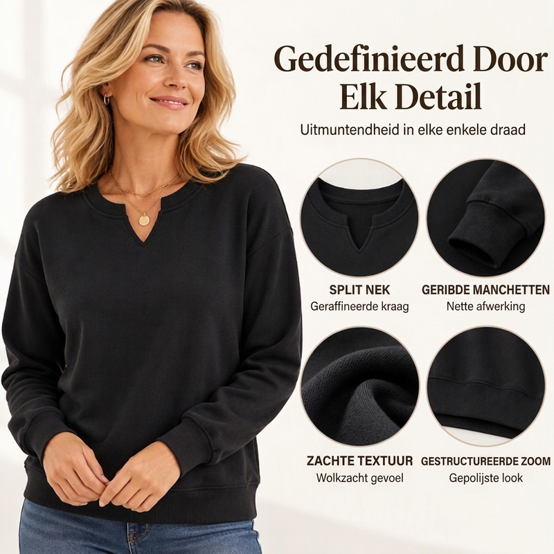 ✨🚀Bespaar nu tijd & geld!😍🤍Casual Sweatshirt voor Dames met Gesplitste V-hals, Losse Pasvorm🍂