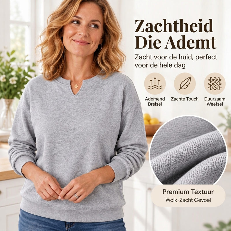✨🚀Bespaar nu tijd & geld!😍🤍Casual Sweatshirt voor Dames met Gesplitste V-hals, Losse Pasvorm🍂
