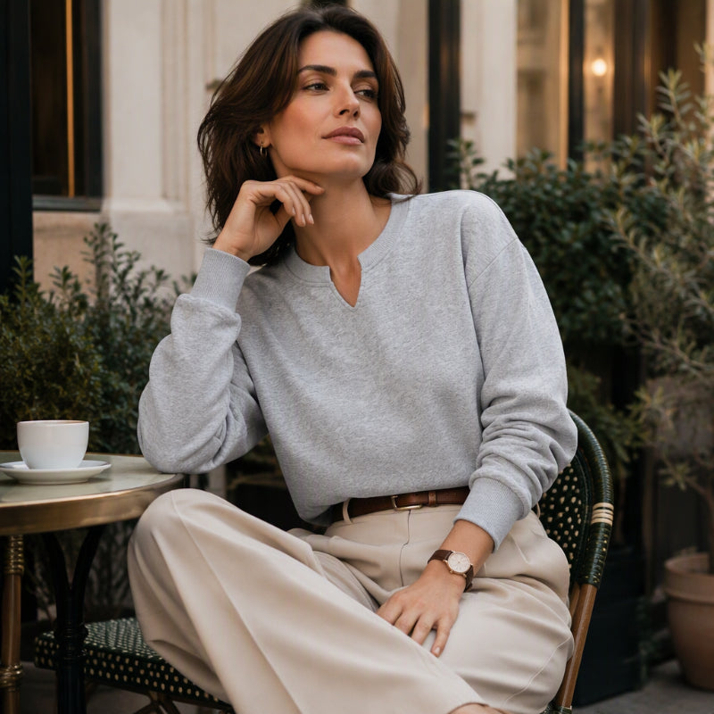 ✨🚀Bespaar nu tijd & geld!😍🤍Casual Sweatshirt voor Dames met Gesplitste V-hals, Losse Pasvorm🍂