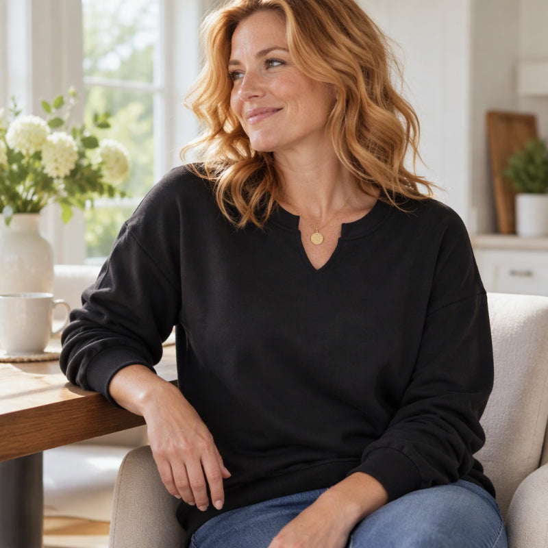 ✨🚀Bespaar nu tijd & geld!😍🤍Casual Sweatshirt voor Dames met Gesplitste V-hals, Losse Pasvorm🍂
