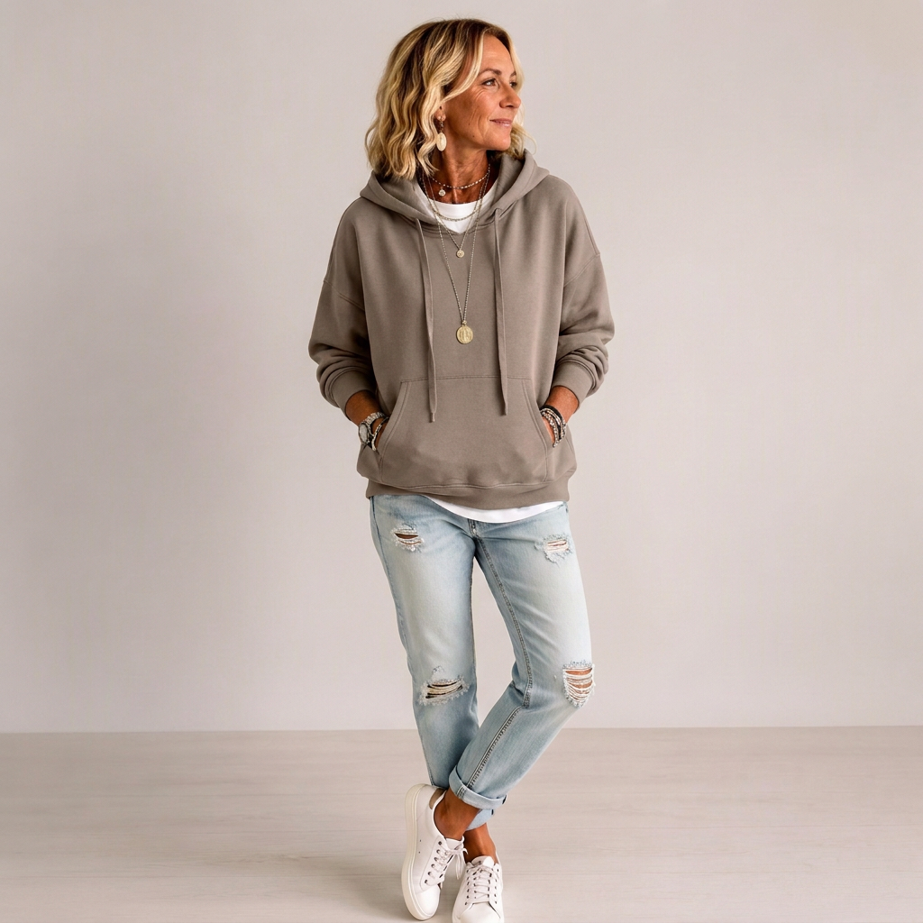 🎁🎁Opruimingsuitverkoop🔥Casual oversized hoodie met trekkoord voor dames