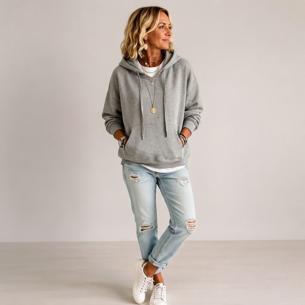 🎁🎁Opruimingsuitverkoop🔥Casual oversized hoodie met trekkoord voor dames