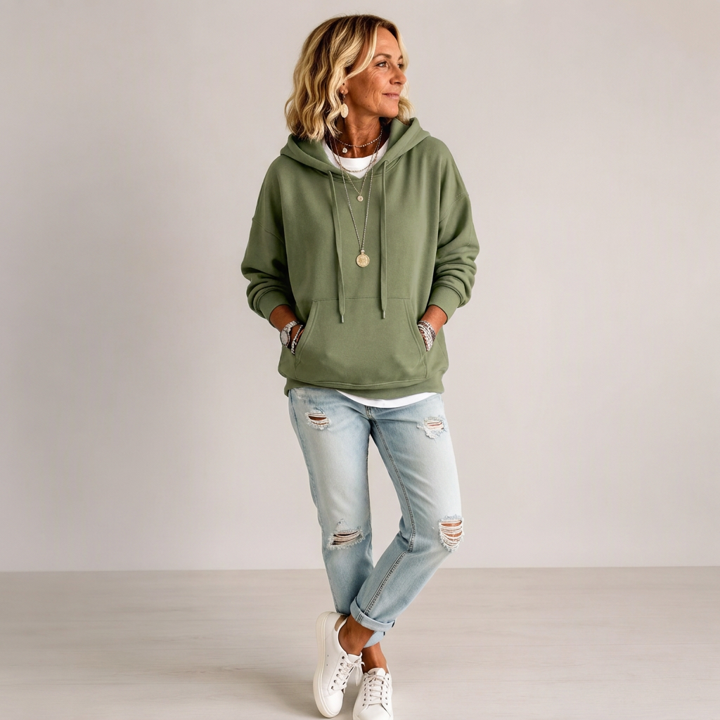 🎁🎁Opruimingsuitverkoop🔥Casual oversized hoodie met trekkoord voor dames