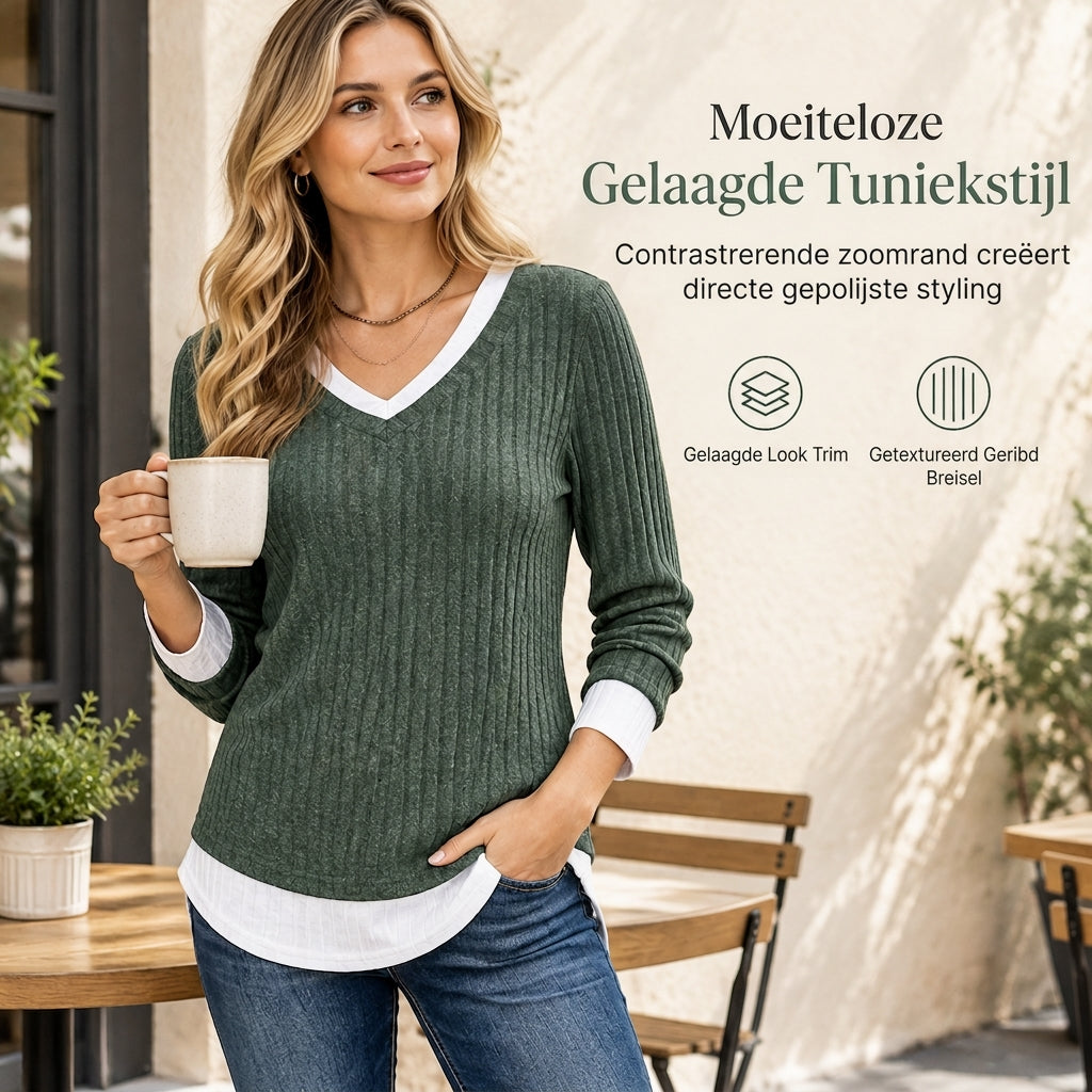 🔥Populair product ！✨Gebreide top in tweedelige laag-op-laag-stijl, casual pullover top