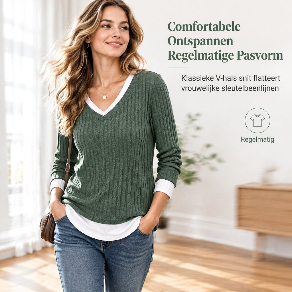 🔥Populair product ！✨Gebreide top in tweedelige laag-op-laag-stijl, casual pullover top