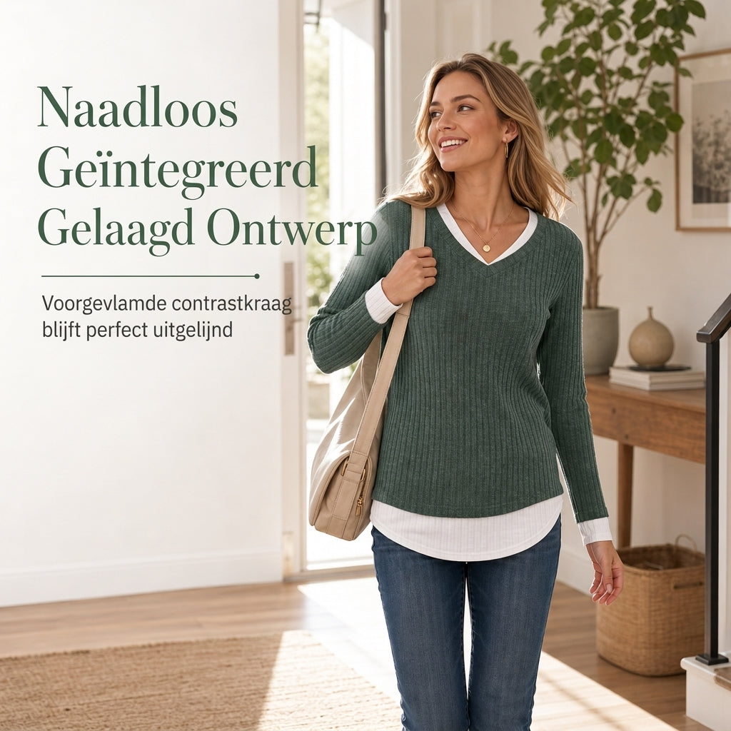 🔥Populair product ！✨Gebreide top in tweedelige laag-op-laag-stijl, casual pullover top