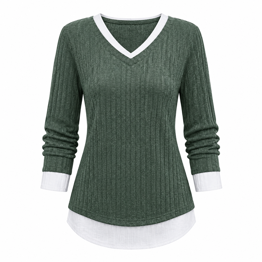 🔥Populair product ！✨Gebreide top in tweedelige laag-op-laag-stijl, casual pullover top