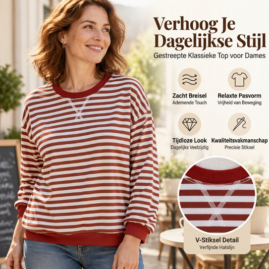 💋Geniet van een 30-daags probleemloos retourbeleid!✅️Dames Oversized Gestreept Langermaden Top