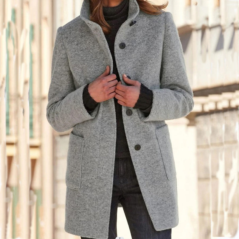 🍂 Vintage Chic ✨ Wollen Damesjas met Opstaande Kraag – Warm, Elegant & Tijdloos Design