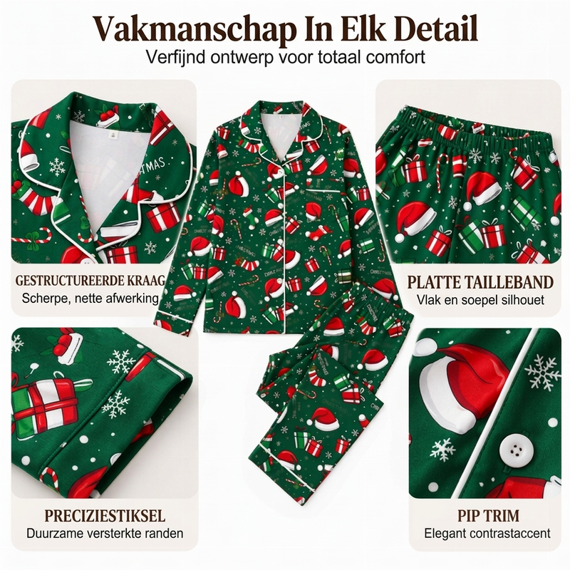 💋Geniet van een 30-daags probleemloos retourbeleid!✅️Dames kerstpyjamasset met lange mouwen en een boothals