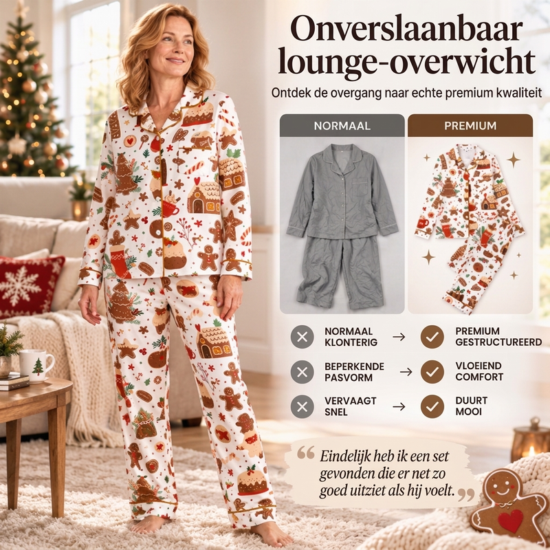 💋Geniet van een 30-daags probleemloos retourbeleid!✅️Dames kerstpyjamasset met lange mouwen en een boothals
