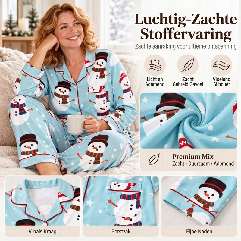 💋Geniet van een 30-daags probleemloos retourbeleid!✅️Dames kerstpyjamasset met lange mouwen en een boothals
