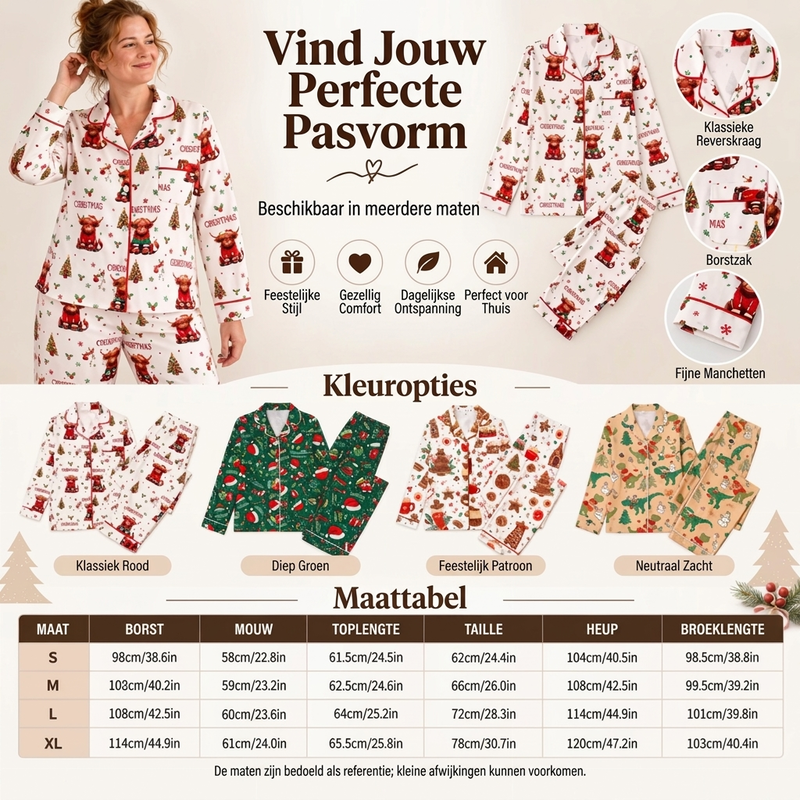 💋Geniet van een 30-daags probleemloos retourbeleid!✅️Dames kerstpyjamasset met lange mouwen en een boothals
