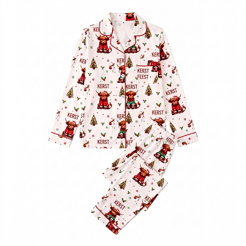 💋Geniet van een 30-daags probleemloos retourbeleid!✅️Dames kerstpyjamasset met lange mouwen en een boothals